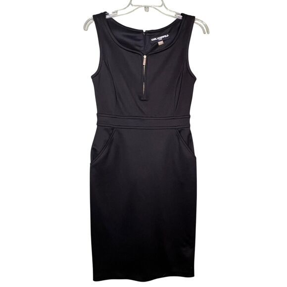 Karl Lagerfeld Paris Dress Womens 4 Sleeveless Sheath Zipper Pockets Career Work - Picture 12 of 12
